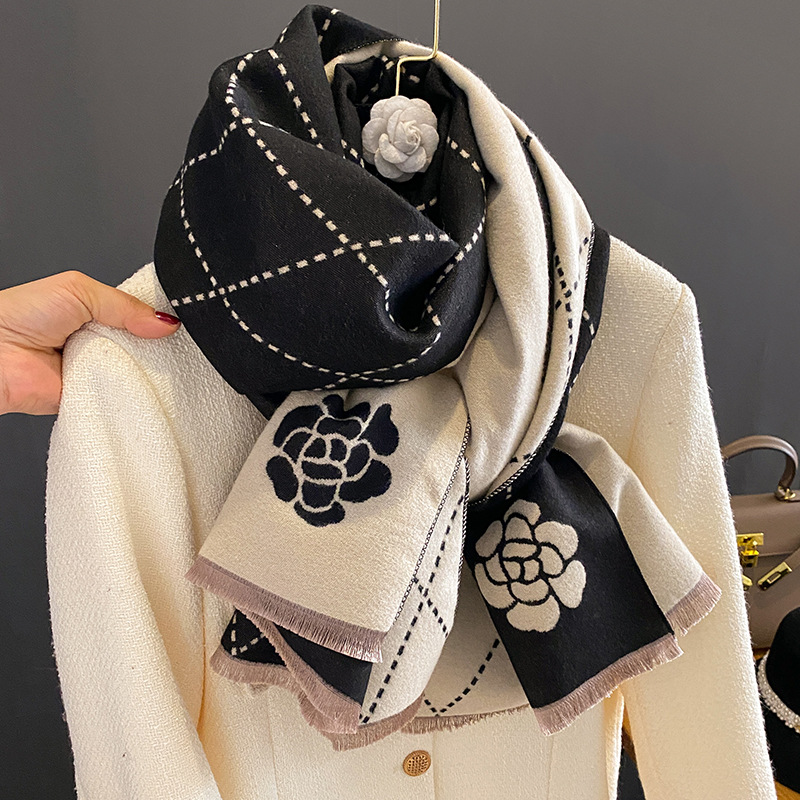 Woven Scarf Blanket - Winter-Schal für Damen, luxuriöser Blumendruck, eleganter